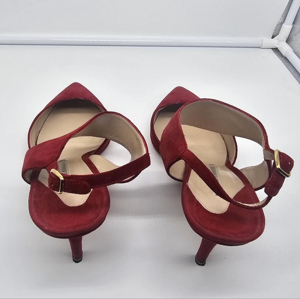 NICHOLAS KIRKWOOD Leda Crimson Red Suede Cut Out Slingback Pumps Heels sz 39.5 - Picture 10 of 13
